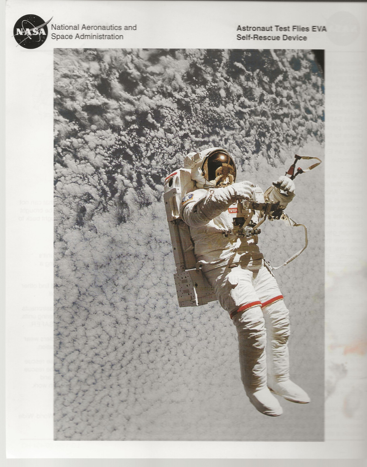 Astronaut Test Flies EVA Self-Rescue Device NASA Photo Print Acceptable