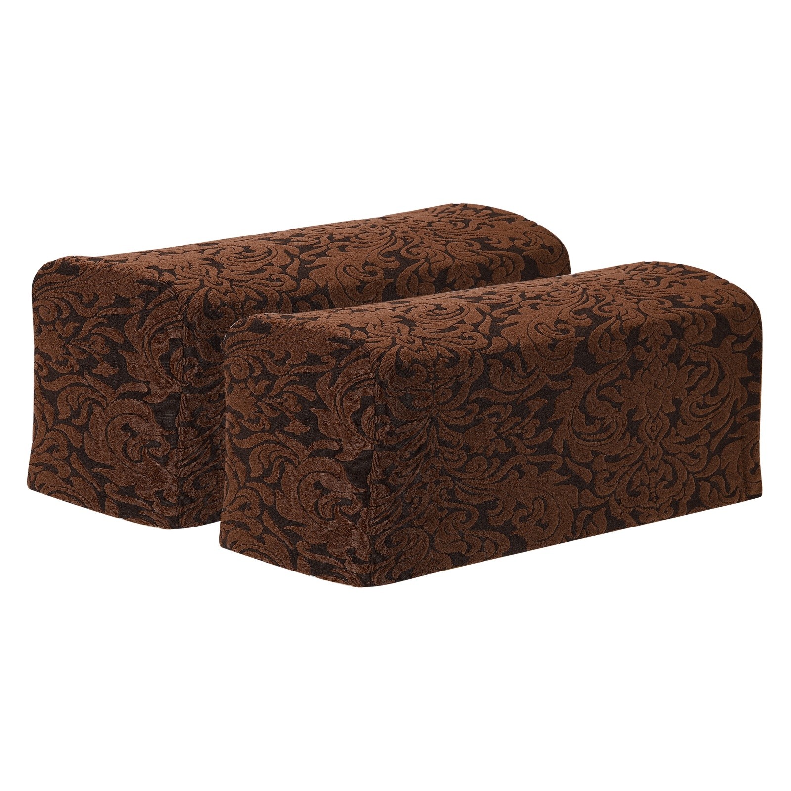 2Pcs Stretch Armrest Covers, Jacquard Soft Couch Arm Slipcovers, Dark Brown