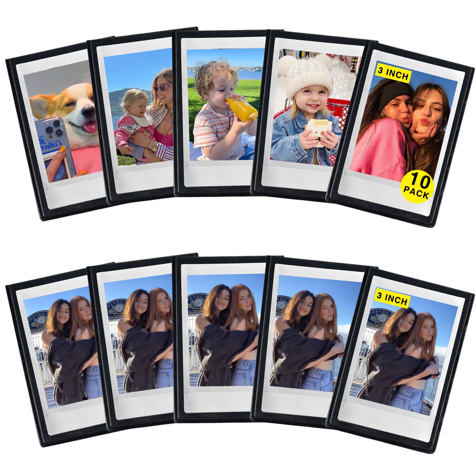 CAIYOULE Magnetic Pocket Picture Frame for 2.15*3.4 Inch 10 Pack, Black
