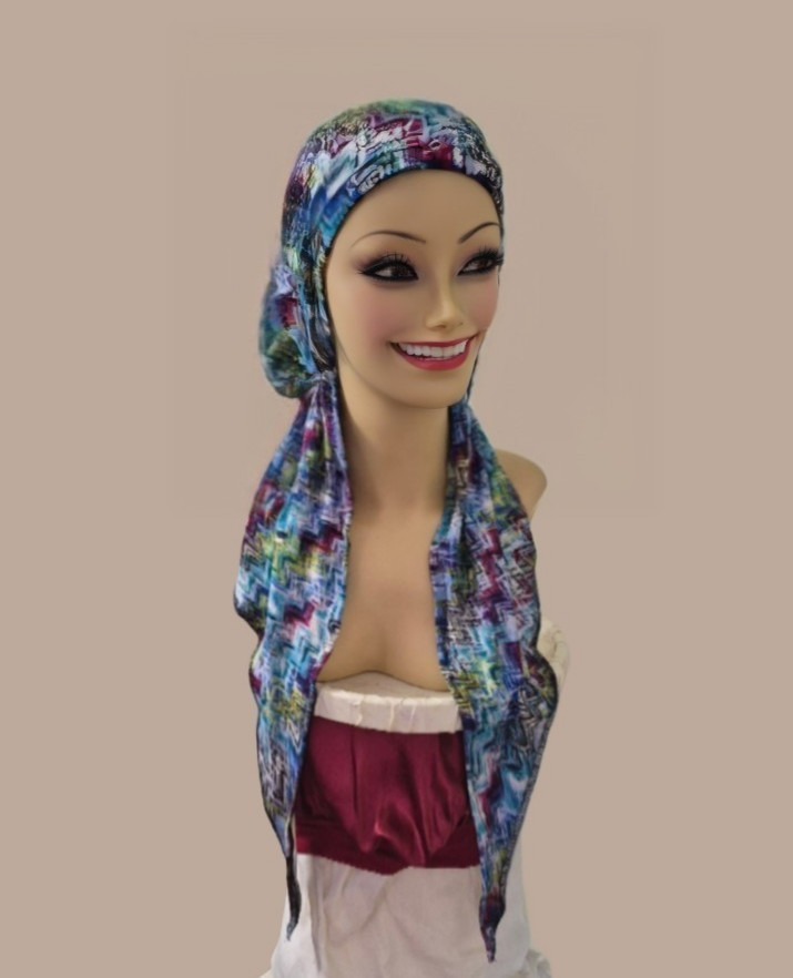 Pre-tied -Tichel Chemo Scarf Hair wrap. Head Covereing Multicolor