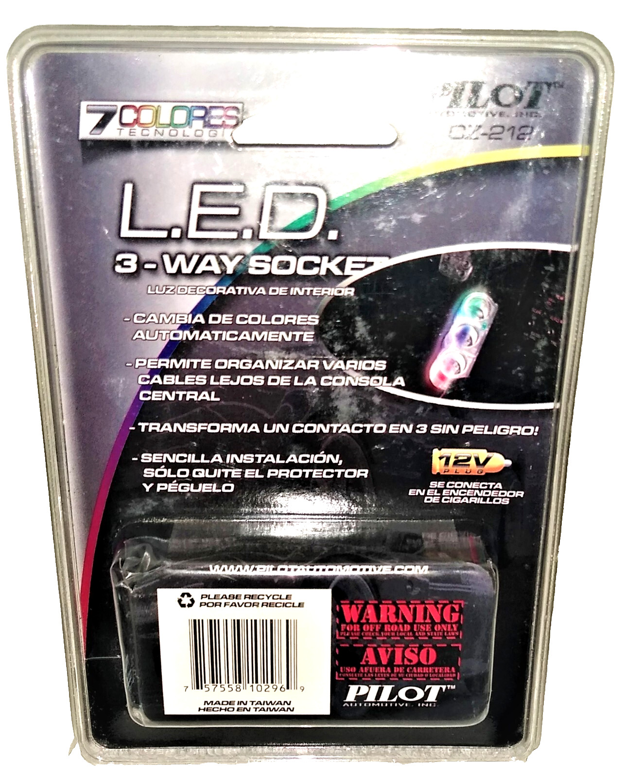 Pilot CZ-212 3 Way 12V Socket (3 L.E.D. OUTLETS) - Changes 7 Colors - New