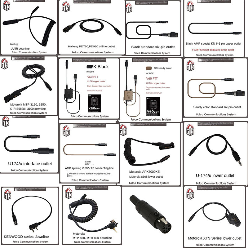 FCS V60 Dual-Channel Multi-specification Line  For  Prc148 152 Walkie-Talkie PTT