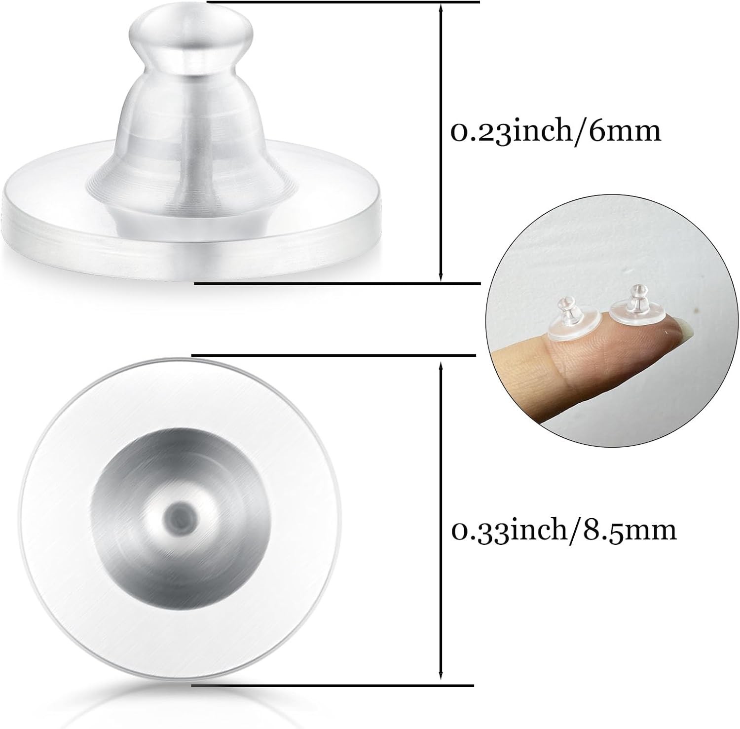 Earring Backs Rubber,100pcs Soft Clear 10MM, Silicone 100