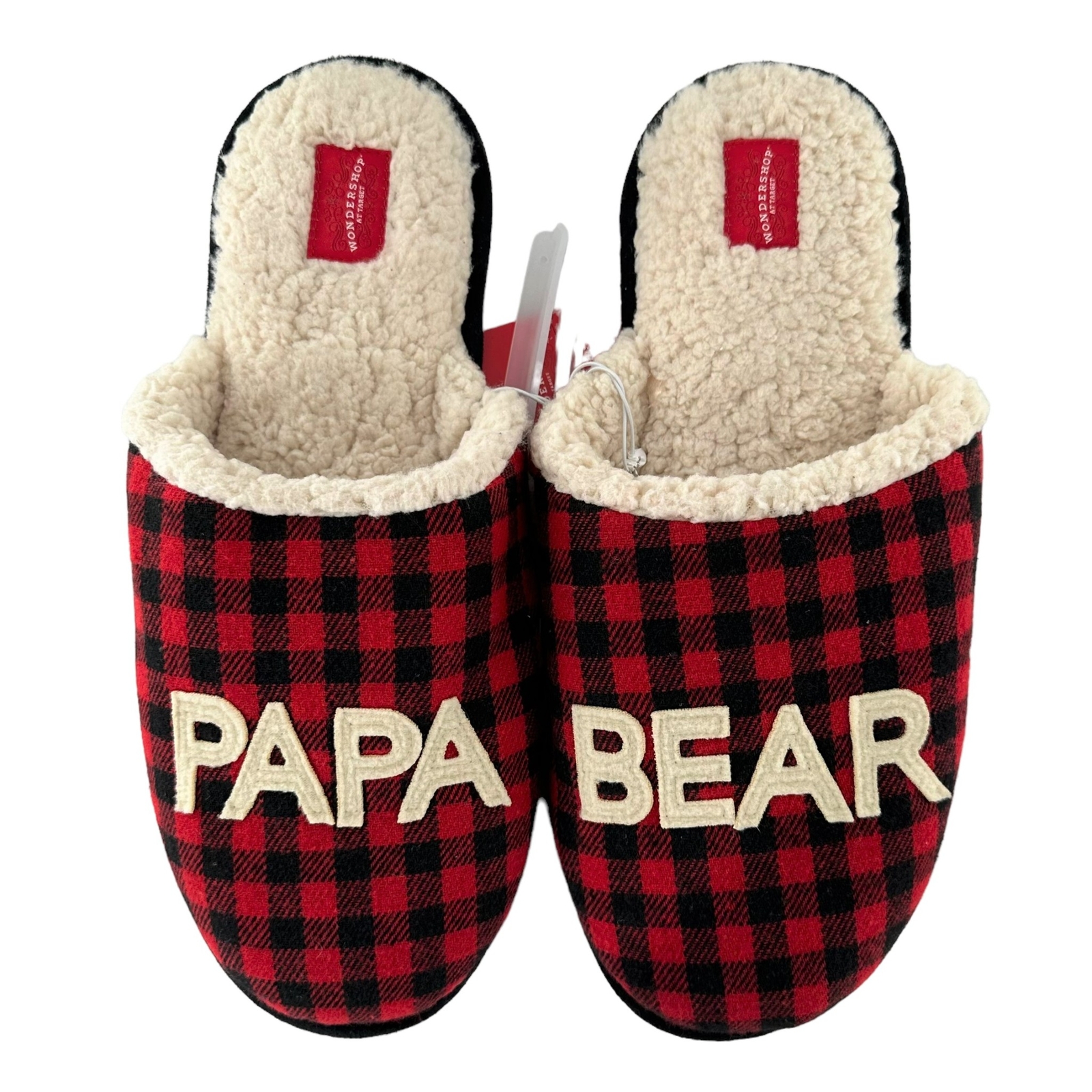 NEW/NWT Wondershop Red & Black Buffalo Check Papa Bear Sherpa Slippers XL 13/14