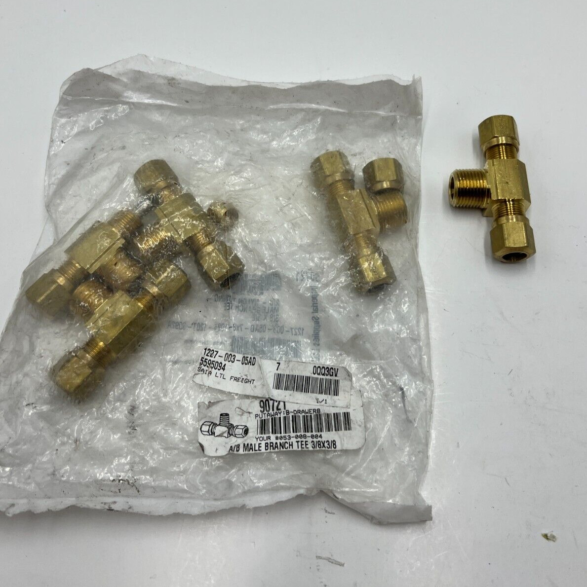 (QTY 5) Imperial 3/8" x 3/8" x 3/8" Air Brake Male Branch Tee, 90721, Brass,