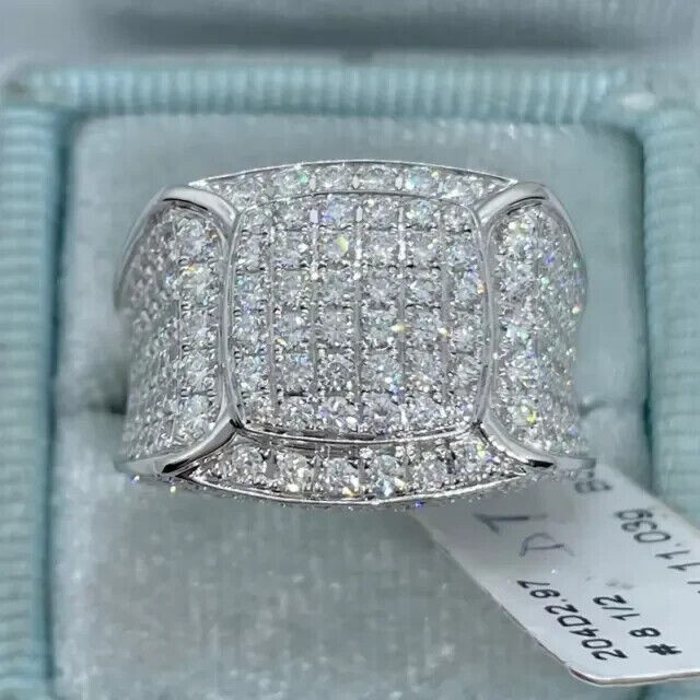 3Ct Round Cut Real Moissanite Men's Pinky Ring 14k White Gold Plated Silver