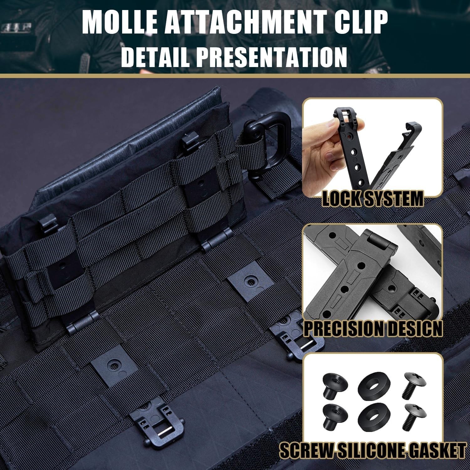 3" Molle Clips 4-Pack, Molle Attachment Clips with Mounting Hardware for Vests