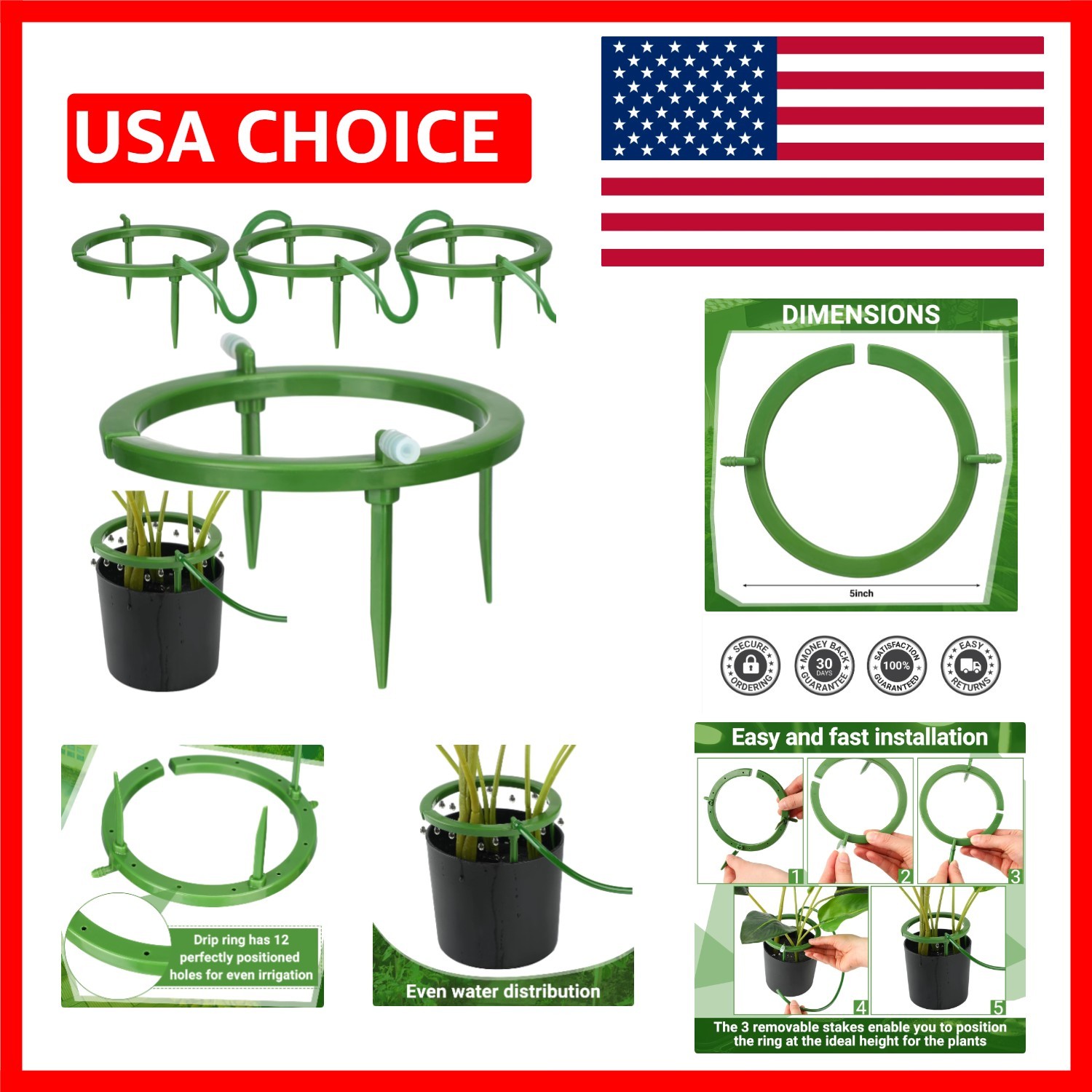 4-Pack Drip Irrigation Rings - 5-Inch Adjustable Watering Solution for Plants