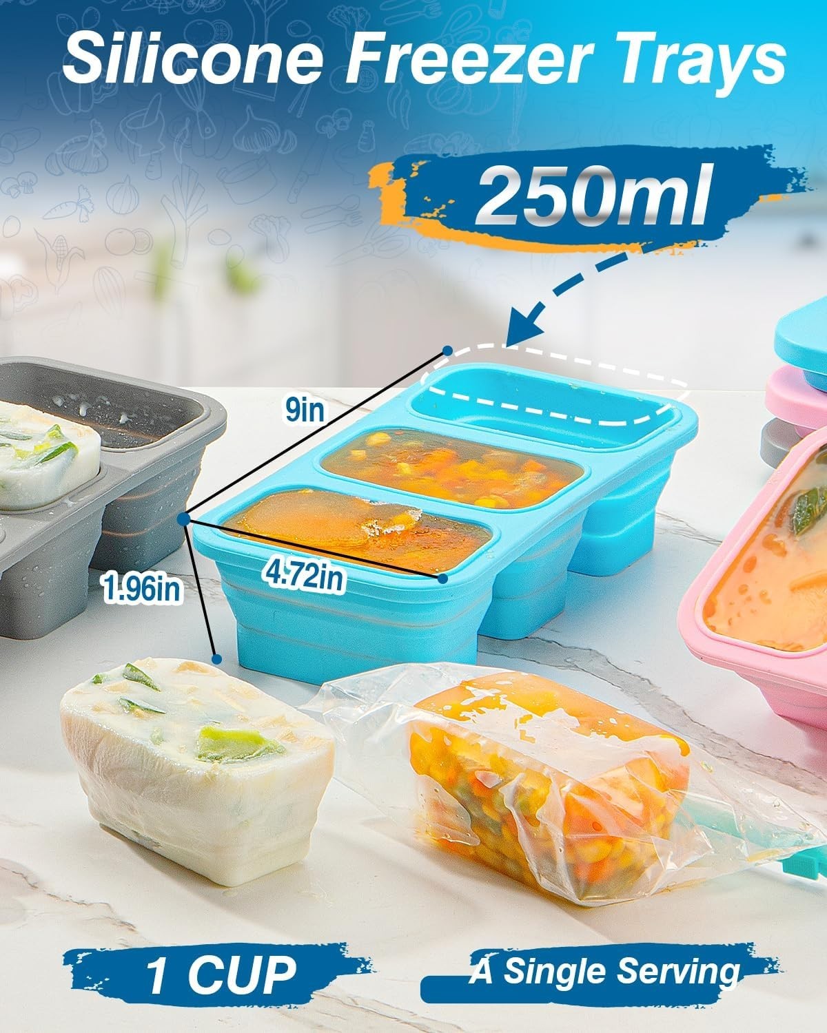 Silicone Soup Freezer Molds with Lids,1 Cup , Soup Container Style