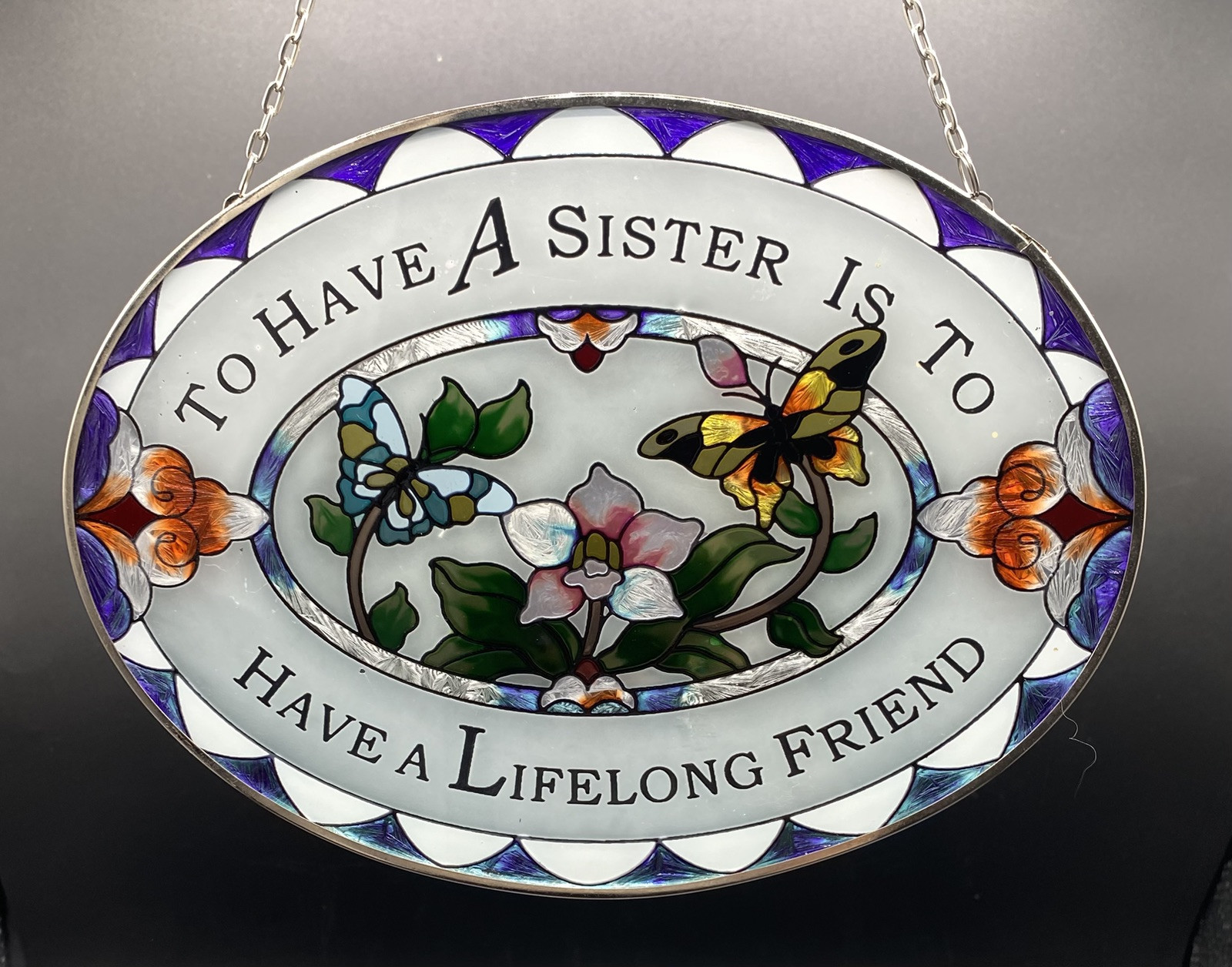 Sister Suncatcher Window Hanging Floral With Butterflies 8" x 6"