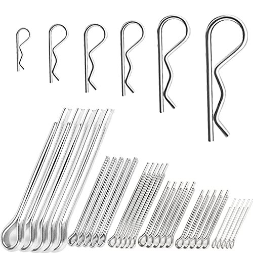 60 Pcs Cotter Pin Hair Pin Assortment Kit Zinc Plated R Clip Key Fastener