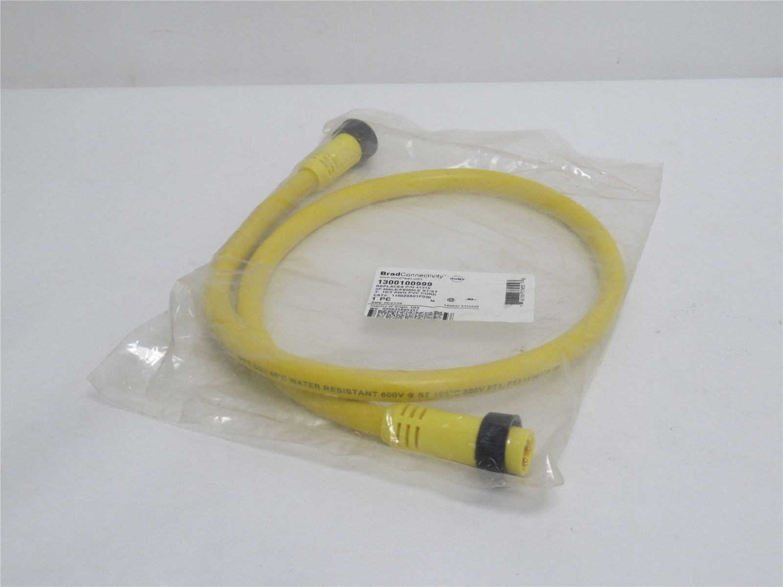 238237 New-No Box; Woodhead 1300100999 Double-Ended Cord-Set; 5P; 3' Long