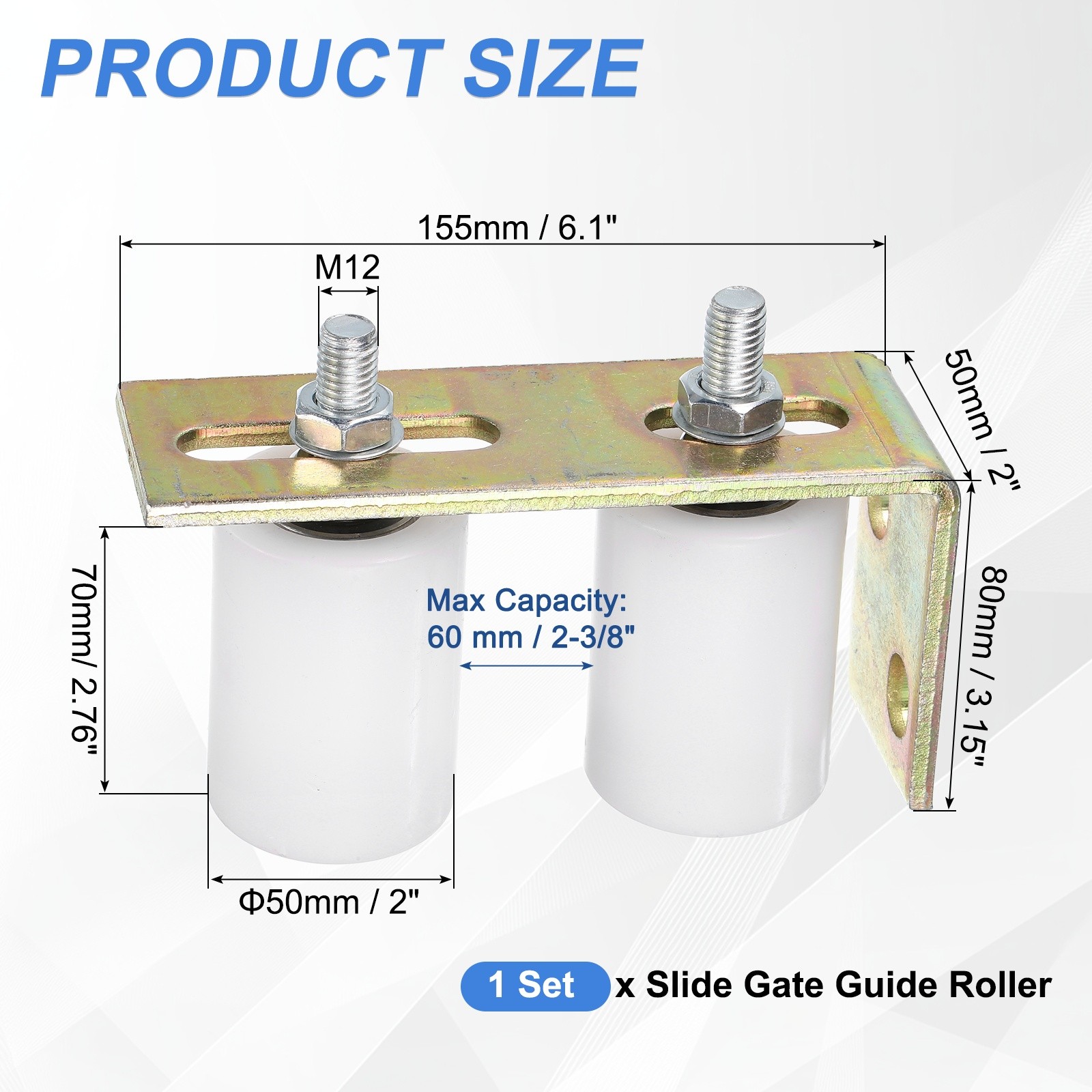 1Set Slide Gate Guide Roller, 2"x2-3/4" Nylon Gate Support & Bracket, White