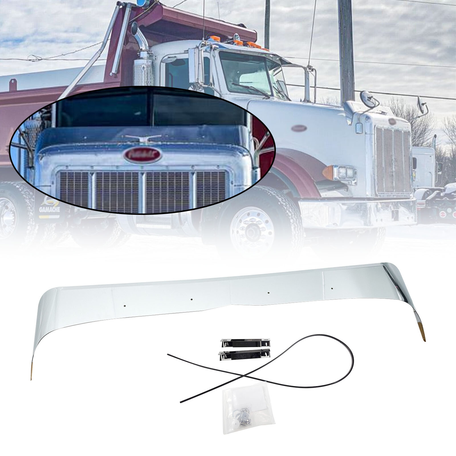 430 STAINLESS STEEL BUG SHIELD FOR 1993-2007 PETERBILT 378/379 SHORT HOOD