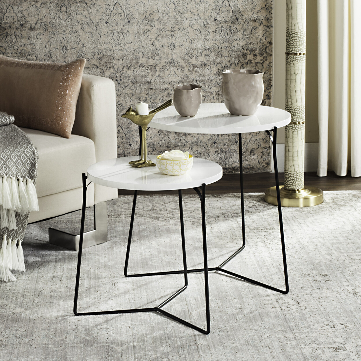 SAFAVIEH Ryne Retro Mid-Century Lacquer Stacking End Table | White |