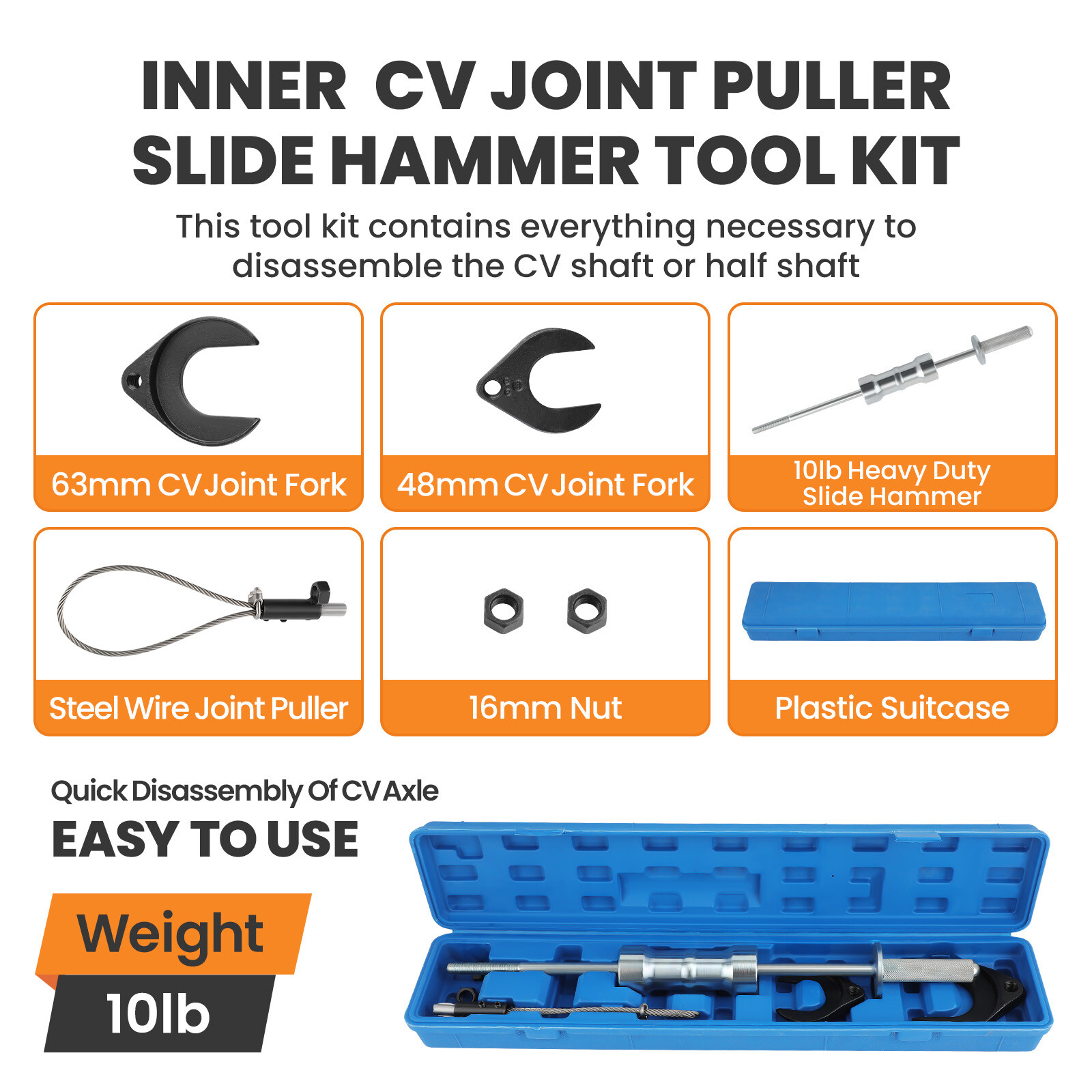 Front Axle Shaft Puller CV Joint Puller Slide Hammer w/ Adapter Attachments kit
