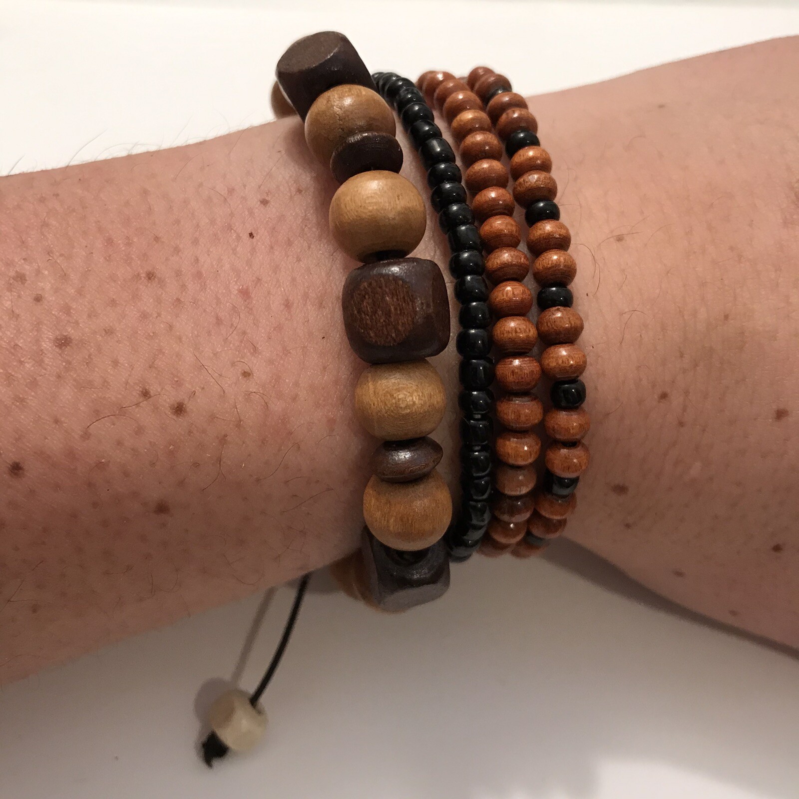 mens bracelet Wood-glass beads Set