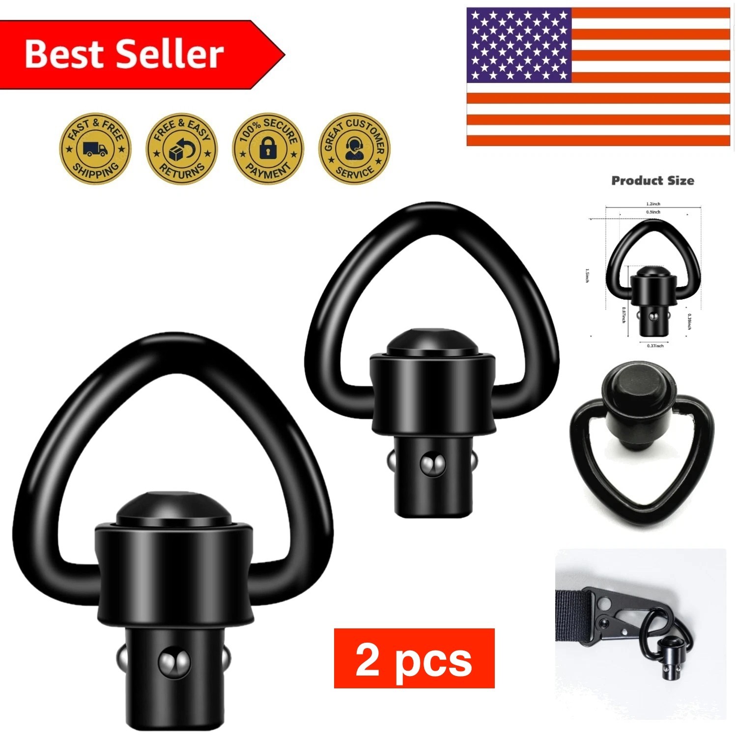 2 pcs Heavy-Duty Sling Mount Set with Swivel Attachment & Flexibility Attachment