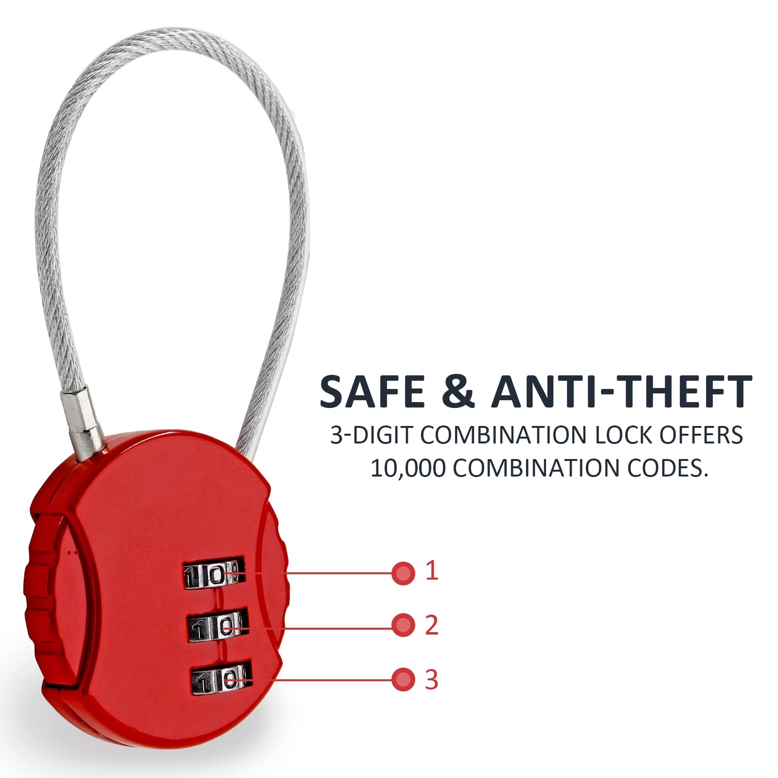 Litoexpe 4 Pcs Combination Cable Lock 4 Colors 4