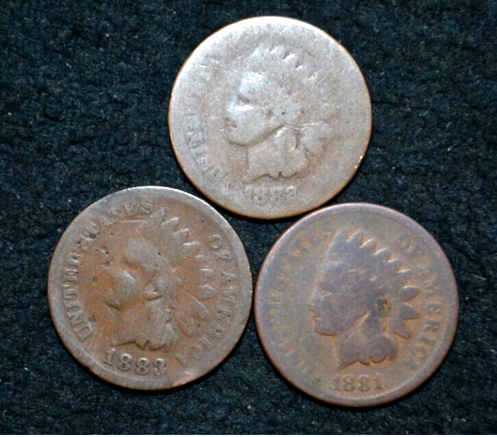 1881 to 1883 Indian Head Cent run of 3 consecutive dates ** FREE SHIPPING