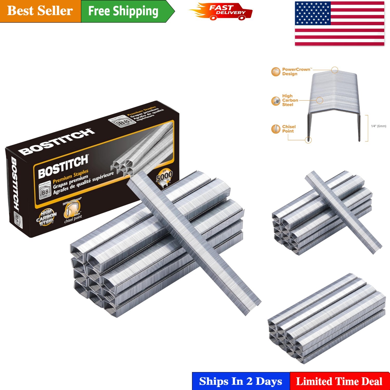 Legendary B8 PowerCrown 0.25 Inch Staples - 5,000 Count for Maximum Durability