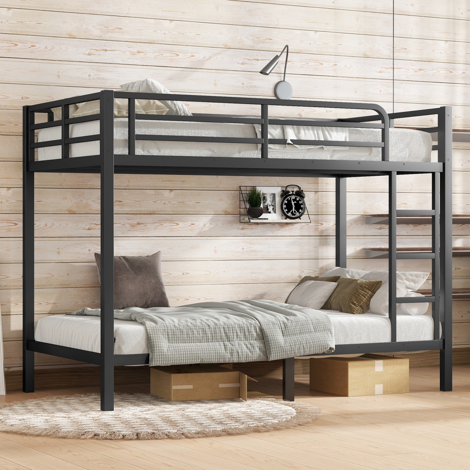 Twin XL Over Twin XL Metal Bunk Bed Frame with Ladder for Teens and Adults Black