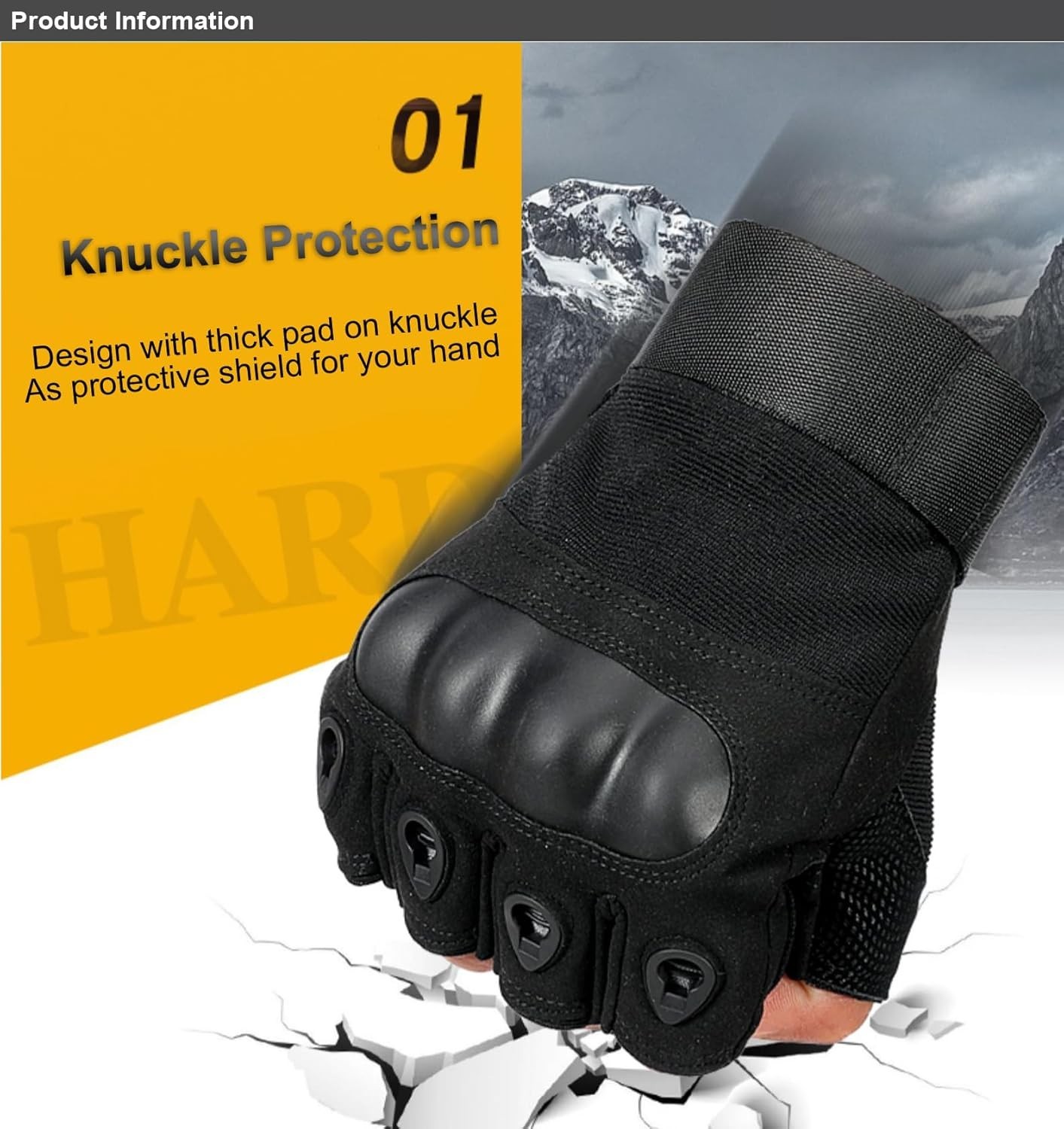 Durable Fingerless Workout Gloves with Knuckle Protection for Men - Black