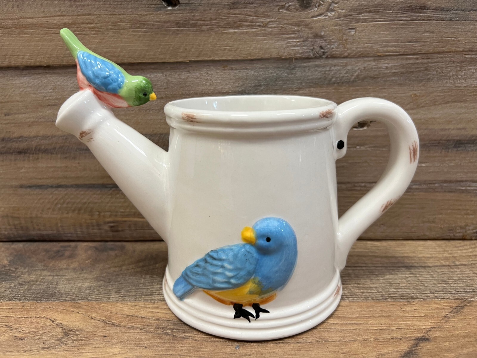 Birds On Watering Can Ceramic Planter 8" x 6"