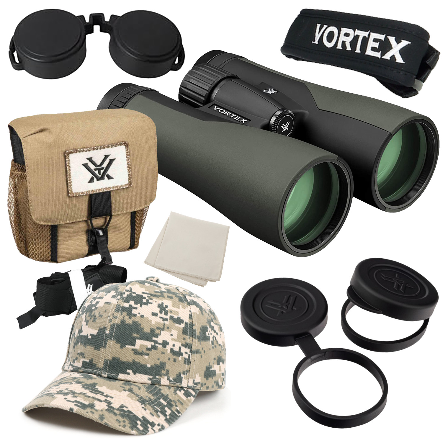 Vortex Optics Crossfire HD 12x50 Green Binocular w/ Free Hat Camo Digital Bundle