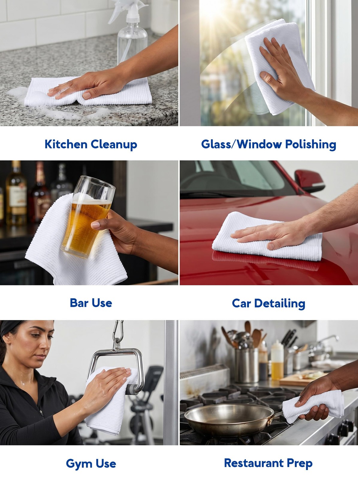 Ribbed Kitchen Bar Mops, 12 Pack, 16x19 in, Cotton, White