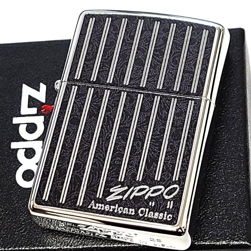 Zippo American Classic Stripe Black Silver 2 Sided Processing Lighter Japan