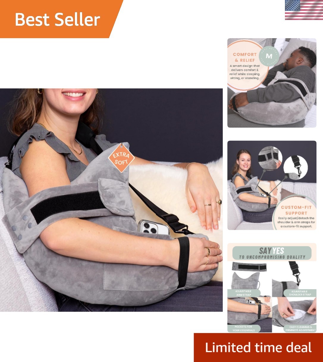 Post Shoulder Surgery Pillow with Pocket - Ultimate Comfort L-Shape Design