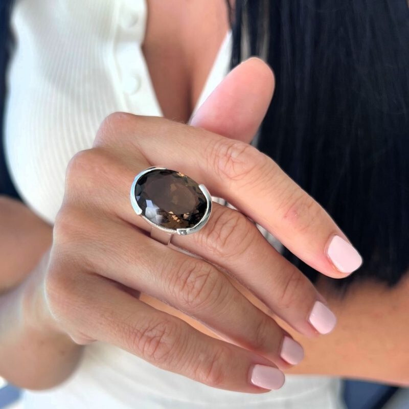 Faceted Smoky Quartz Ring 925 Sterling Silver ring Women Ring