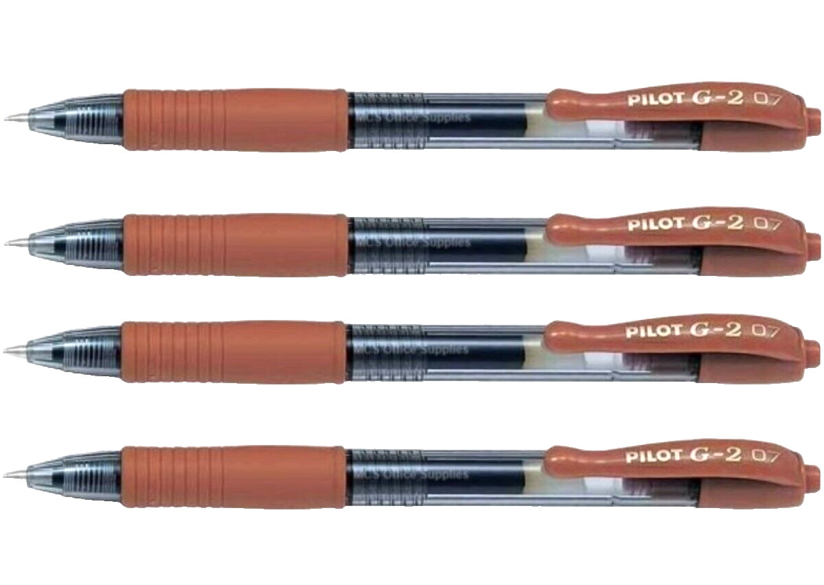 Pilot G2 Retractable Gel Ball Pen 0.7mm Fine Caramel 4/Pk Office School Home