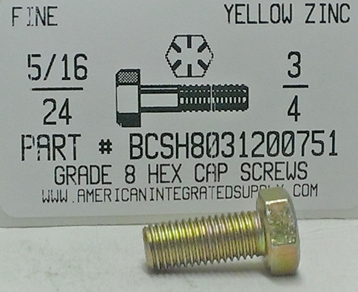 5/16-24x3/4 Hex Head Cap Screws Grade 8 Steel Zinc Yellow Plated (15)