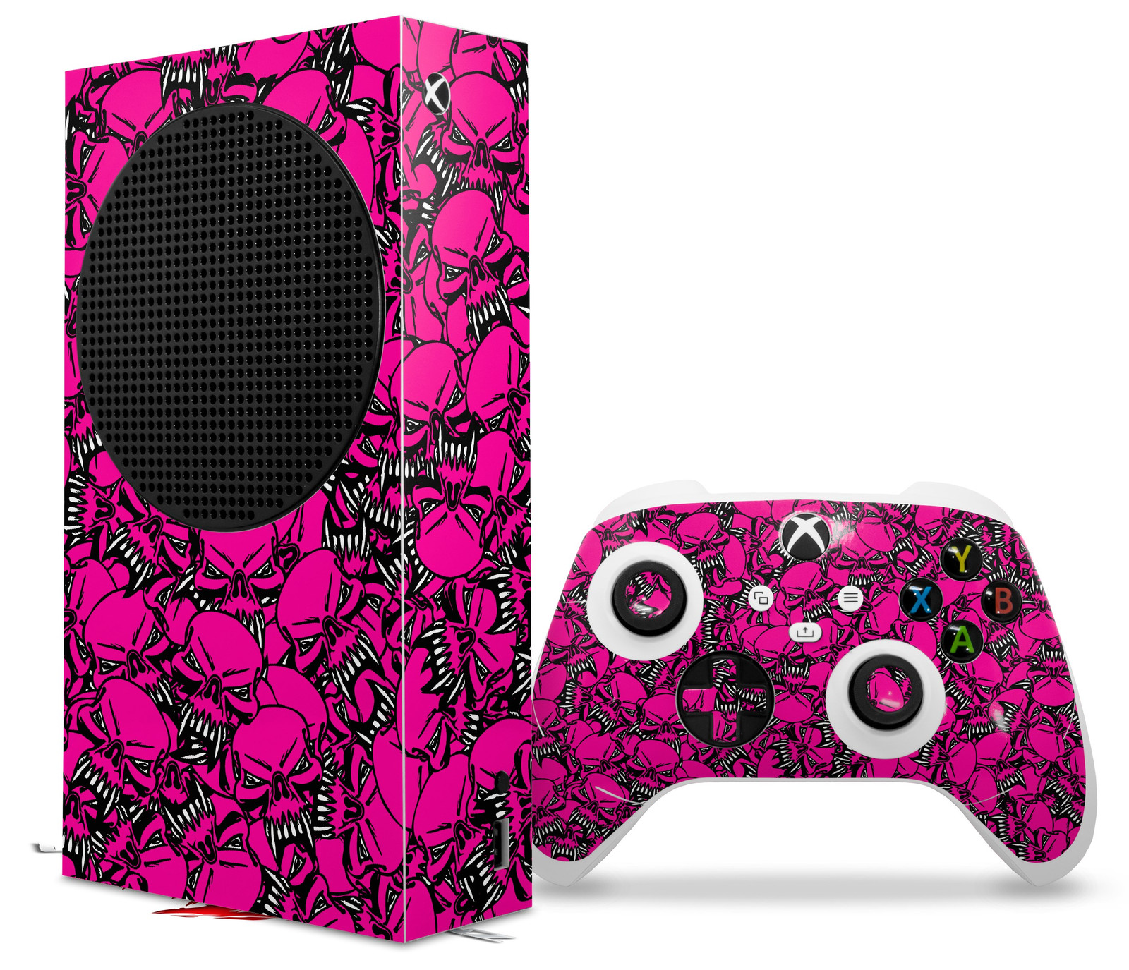 Skin Wrap for XBOX Series S Console Controller Scattered Skulls Hot Pink