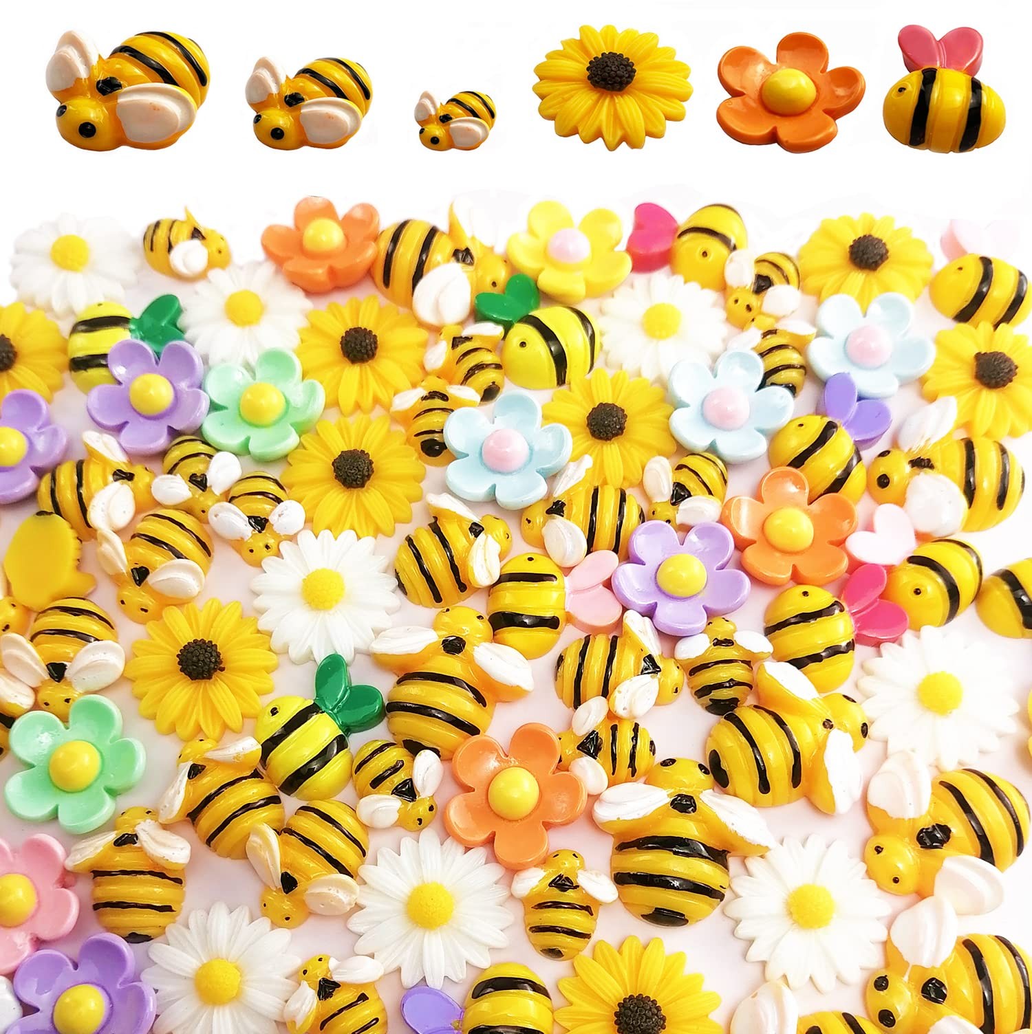 100 Pcs Tiny Craft Bees Flowers Sets,Tiny Resin Bumble Bee Flowers Ornaments ...