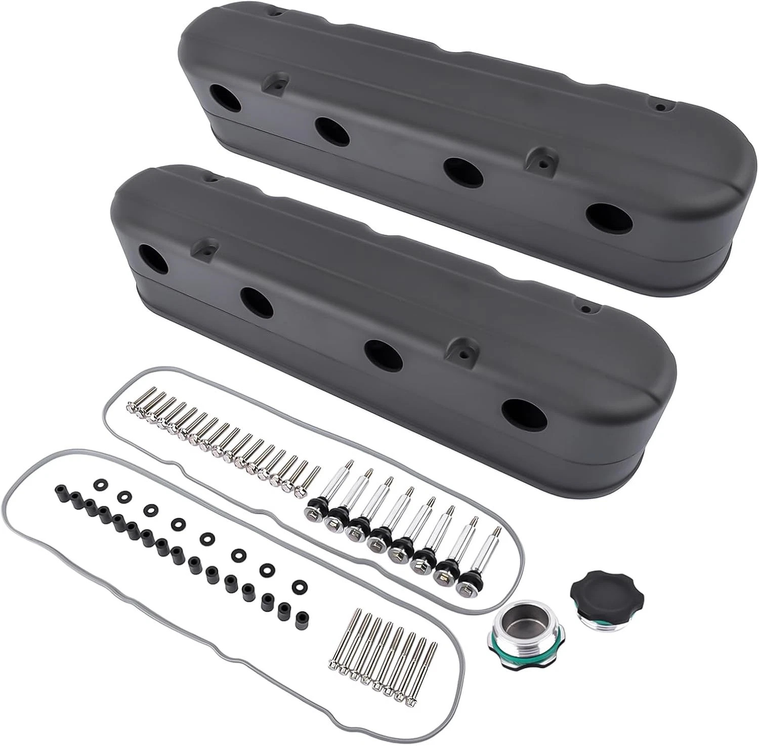 GM LS Valve Covers LS Swap Aluminum Hidden Coils Smooth Top 2 Piece Design Black