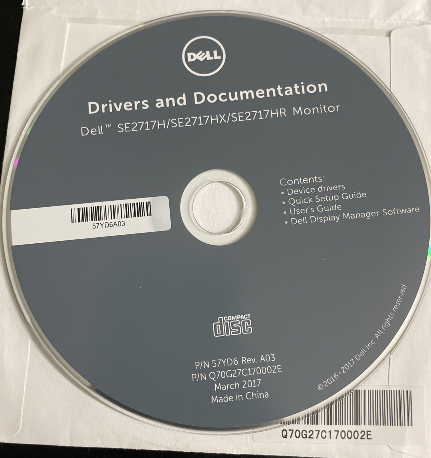 Dell Monitor Drivers and Documentation CD SE2717H SE2717HX Software