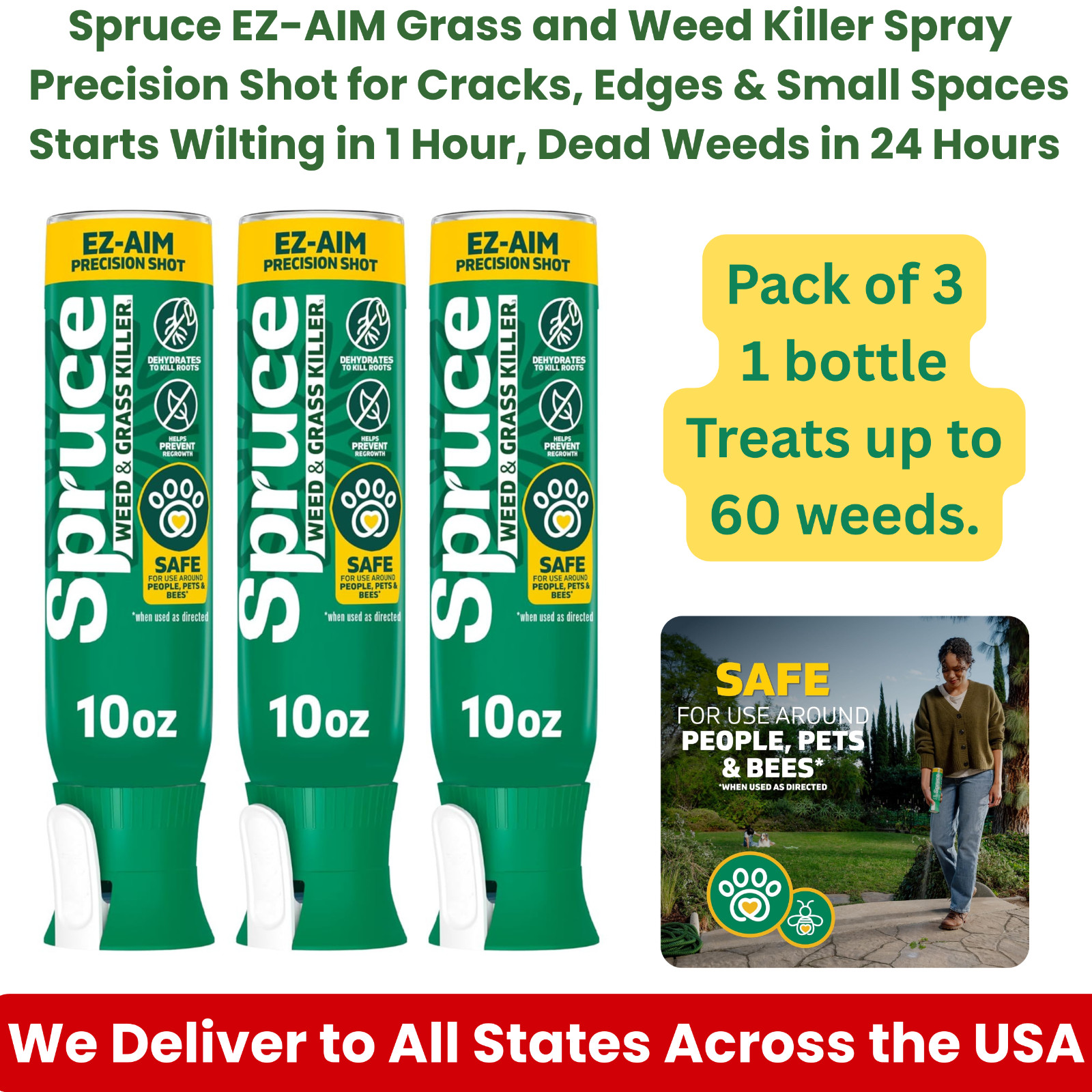 Spruce EZ-AIM Grass and Weed Killer Spray Precision Crack Sprayer 10oz-Pack of 3