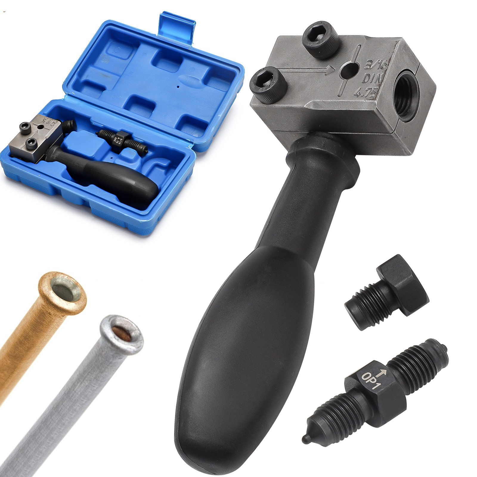 Universal Handheld Car Brake Line Flaring Tool Kit 3/16'' Double Flare + Storage