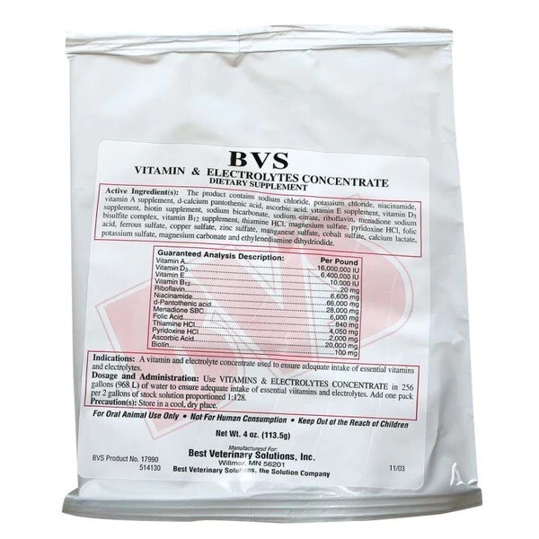 BVS Vitamin & Electrolyte Concentrate 4 oz Cattle Swine Poultry Horse