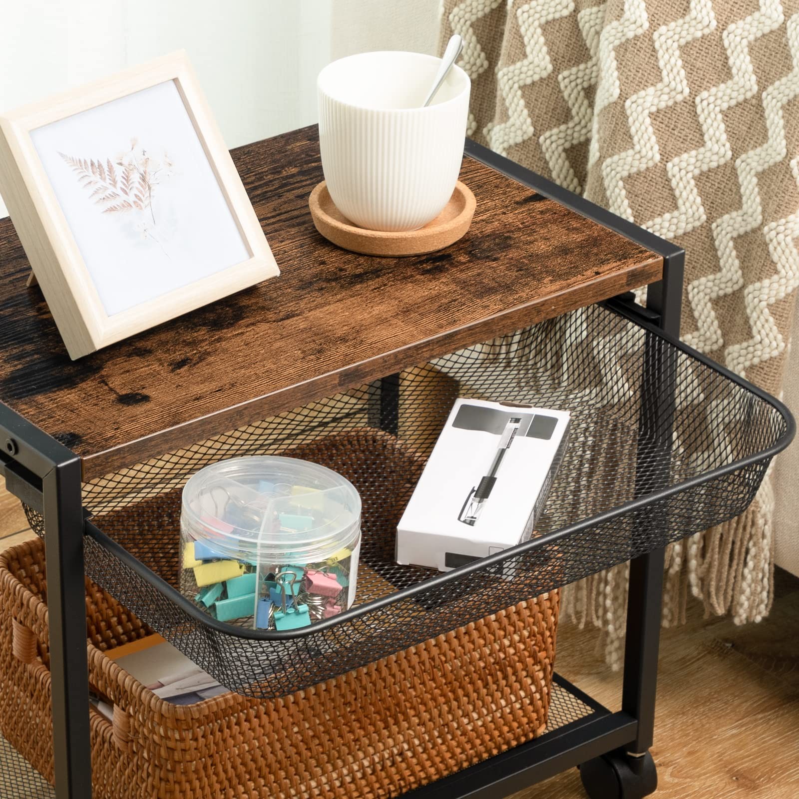 HOOBRO Under Desk Printer Cart, 2-Tier with Storage Shelf & Wheels
