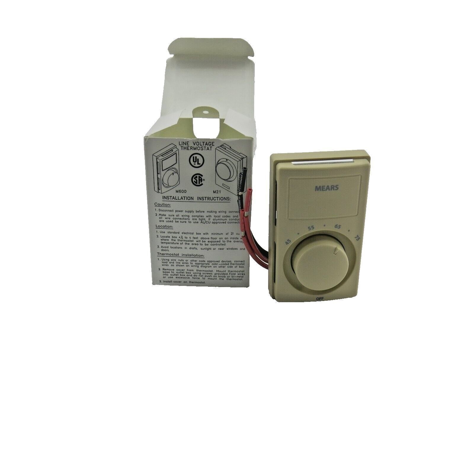 Mears M 602 Double Pole Line Voltage Thermostat Ivory New Old Stock