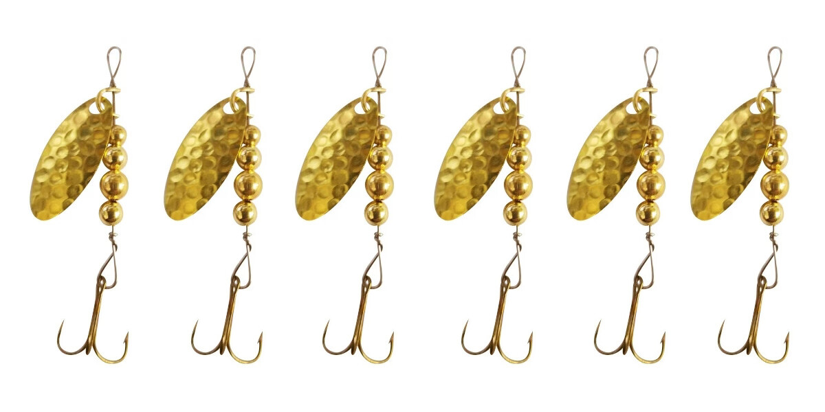 6 pack of GOLD Swiss Swing Spinner lures - trout walleye pike - Made in USA!