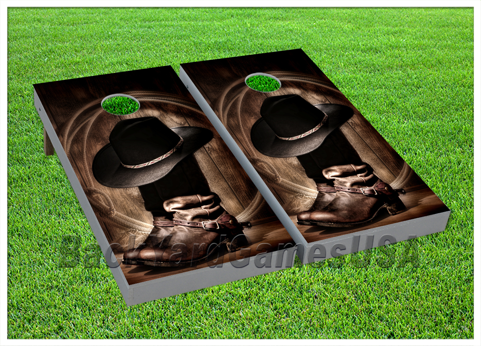 CORNHOLE BEANBAG TOSS GAME w Bags Game Boards Cowboy Boots West Country Set 928