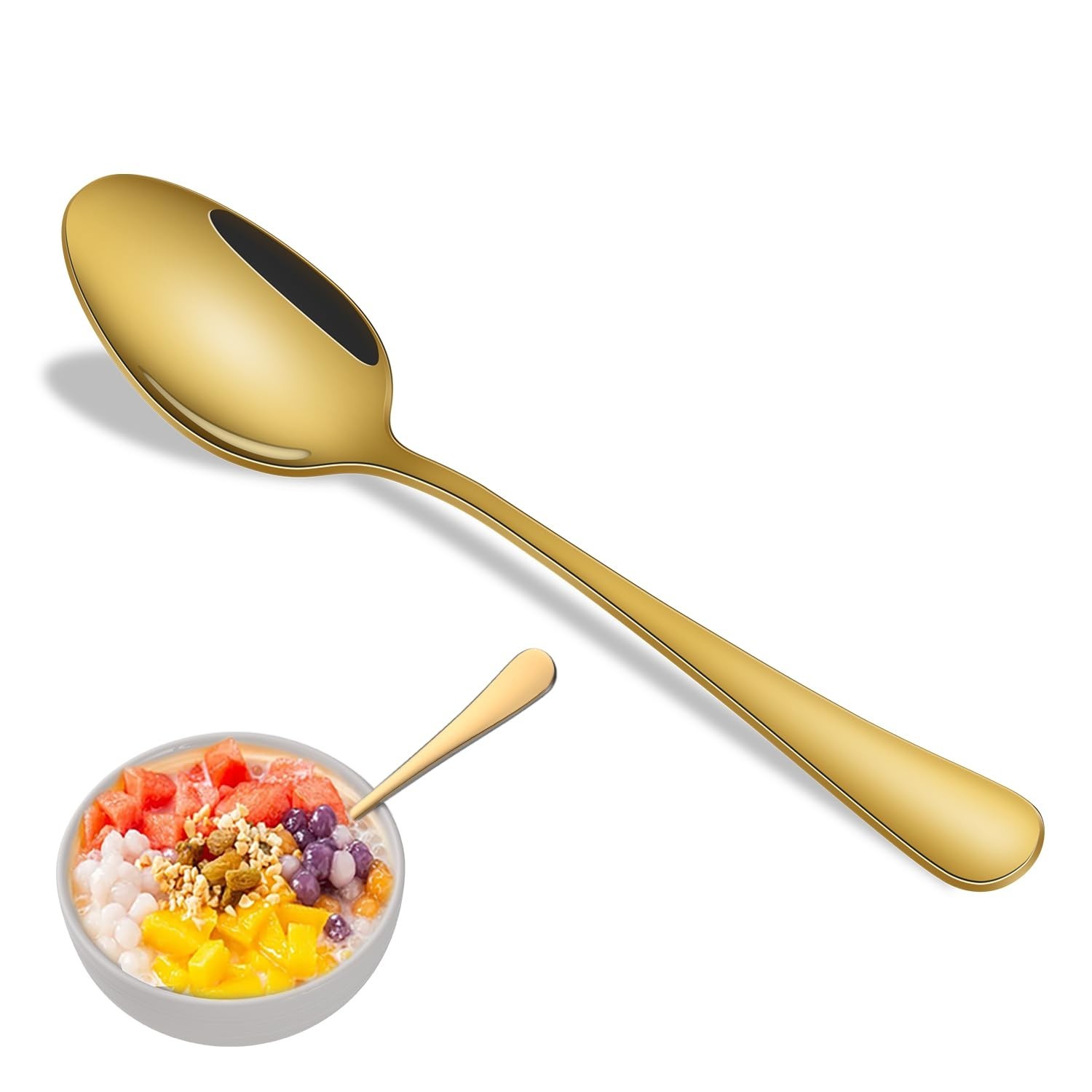 16-Piece 7.3 Inches Gold Soup Spoon,Gold Stainless Steel Dinner Spoons,Durabl...