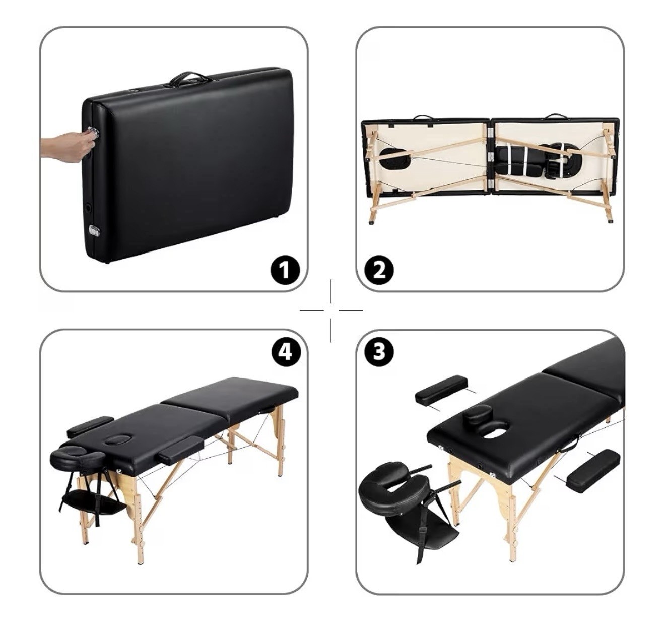 Massage Table Portable Spa Bed Foldable Adjustable 2 Fold Bag 24” Black