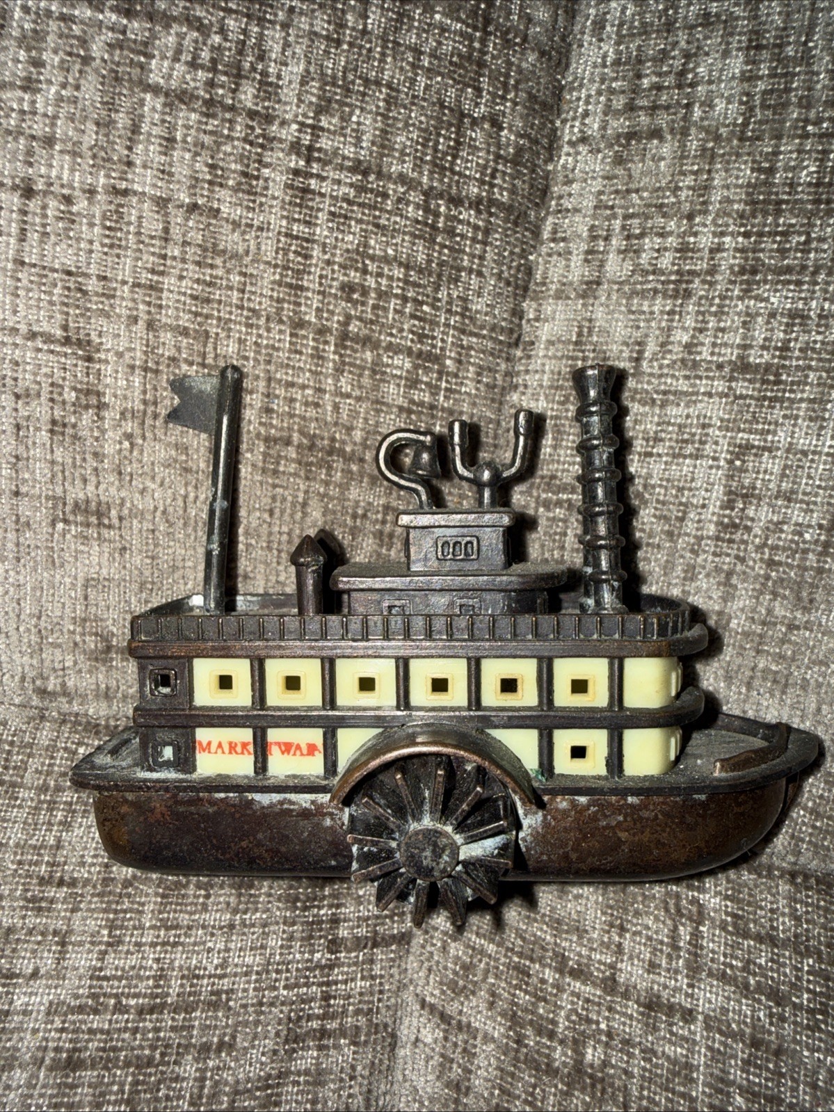 Vintage Mini Die-Cast Metal Pencil Sharpener Mark Twain Steamboat Paddle Boat