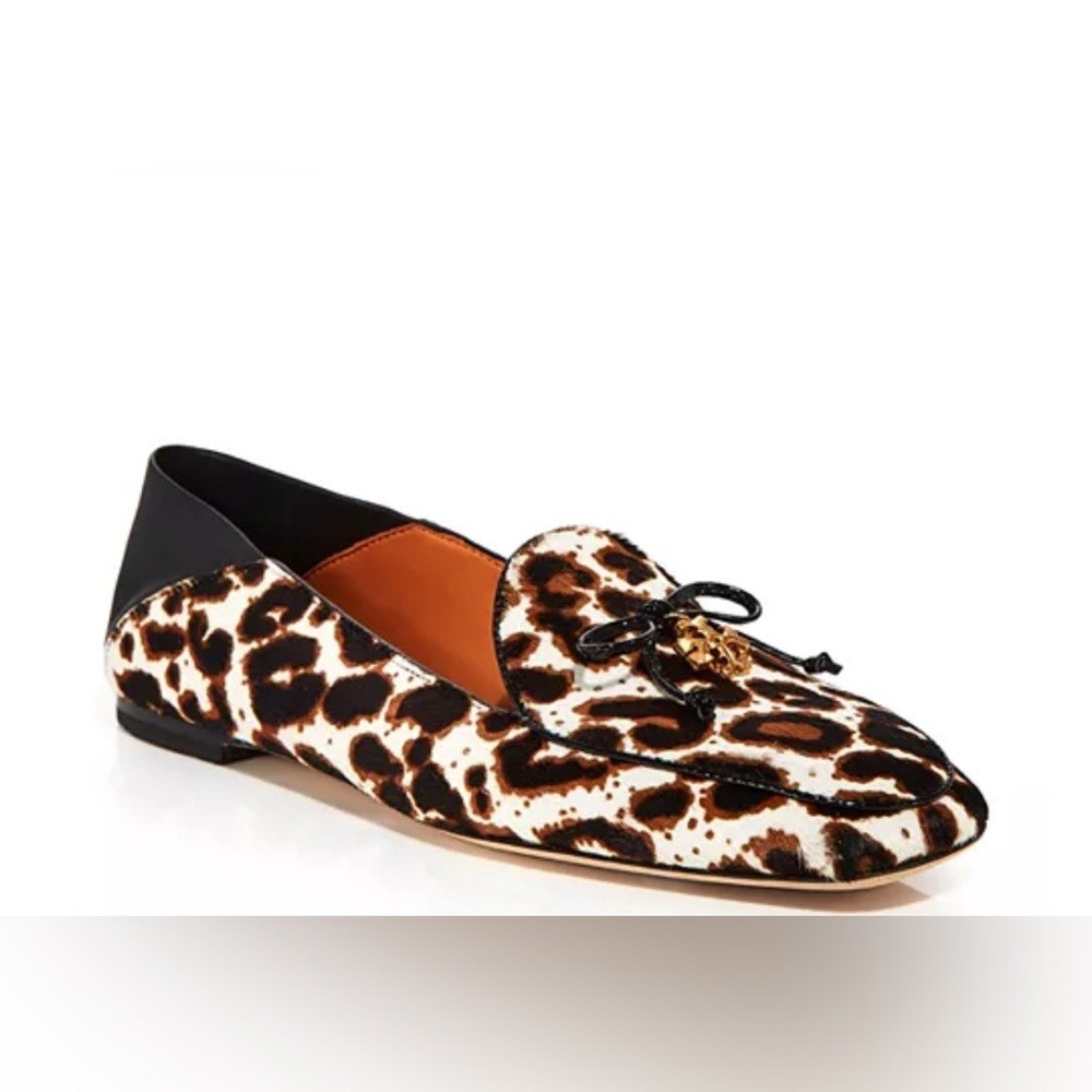 Tory Burch Leopard Print Flats with Black Trim and Flexible Leather Heel
